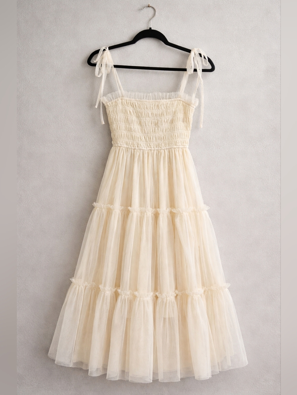 &Merci Kathleen Maxi Dress Ivory Tiered Shoulder Tie Lined Size Small